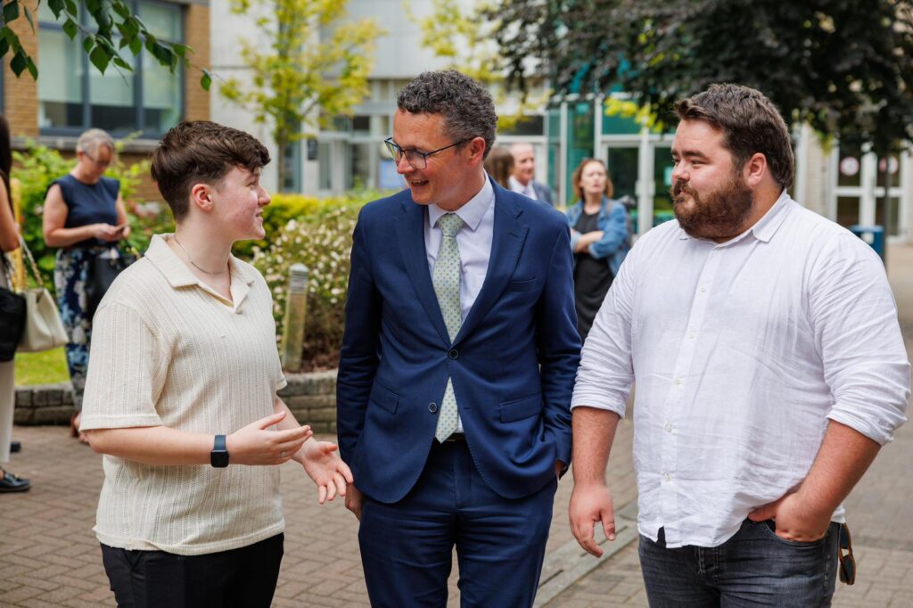 Minister Patrick O'Donovan visits TUS Athlone Campus to launch the SUSI-supported Part-Time Fee Scheme for Specified Undergraduate Courses on August 1, 2024. Photo: Jeff Harvey.